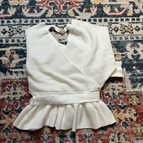 White Ribbed Peplum Top - Picture 3 of 4